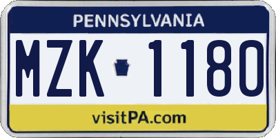 PA license plate MZK1180