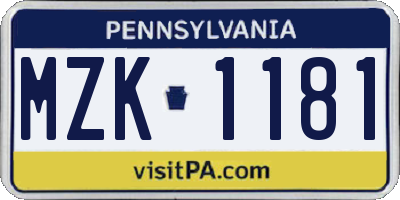 PA license plate MZK1181