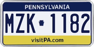 PA license plate MZK1182