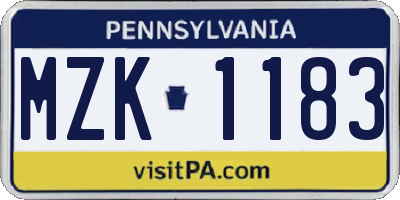 PA license plate MZK1183
