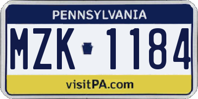 PA license plate MZK1184