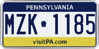 PA license plate MZK1185