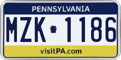 PA license plate MZK1186