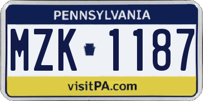 PA license plate MZK1187