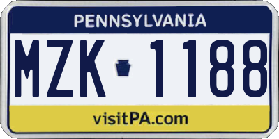 PA license plate MZK1188