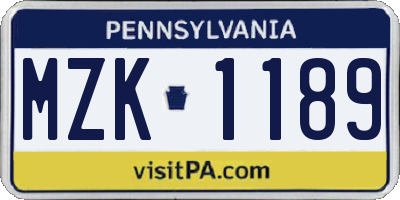 PA license plate MZK1189