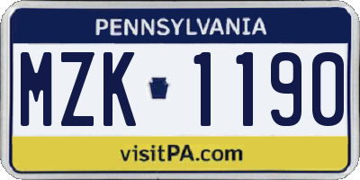 PA license plate MZK1190