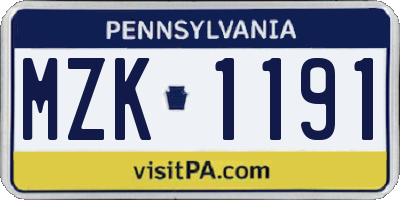 PA license plate MZK1191
