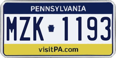 PA license plate MZK1193