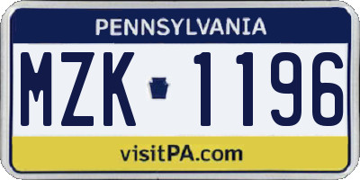PA license plate MZK1196