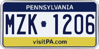 PA license plate MZK1206