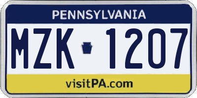 PA license plate MZK1207