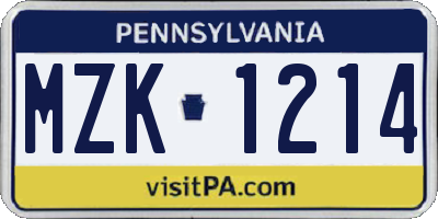 PA license plate MZK1214
