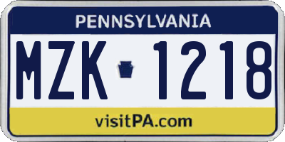 PA license plate MZK1218