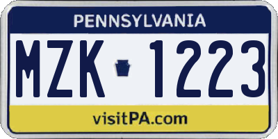 PA license plate MZK1223