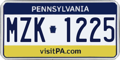 PA license plate MZK1225