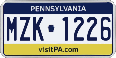 PA license plate MZK1226