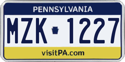 PA license plate MZK1227