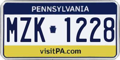 PA license plate MZK1228