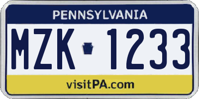 PA license plate MZK1233