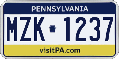 PA license plate MZK1237