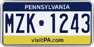 PA license plate MZK1243