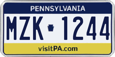 PA license plate MZK1244