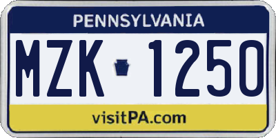 PA license plate MZK1250