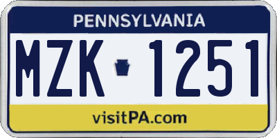 PA license plate MZK1251