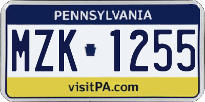 PA license plate MZK1255