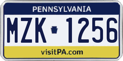 PA license plate MZK1256