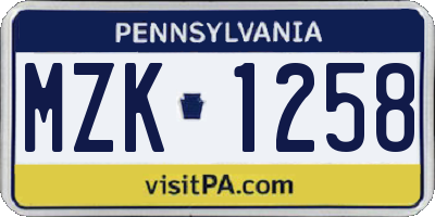 PA license plate MZK1258