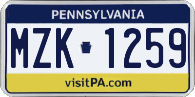 PA license plate MZK1259
