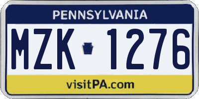 PA license plate MZK1276