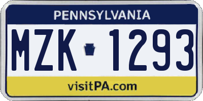 PA license plate MZK1293