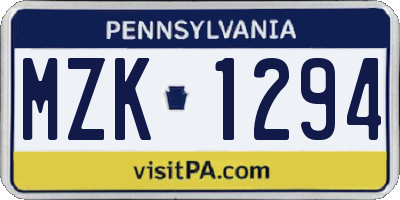 PA license plate MZK1294