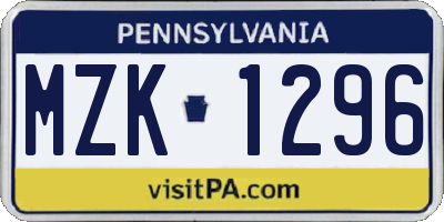 PA license plate MZK1296
