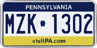 PA license plate MZK1302