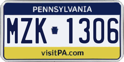 PA license plate MZK1306