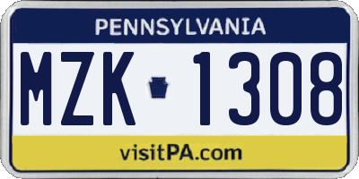 PA license plate MZK1308