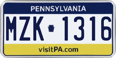 PA license plate MZK1316
