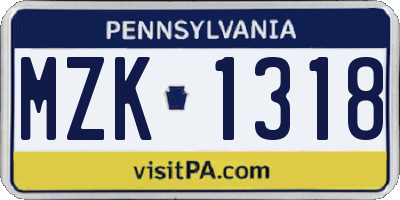 PA license plate MZK1318
