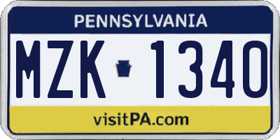 PA license plate MZK1340