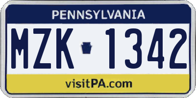 PA license plate MZK1342