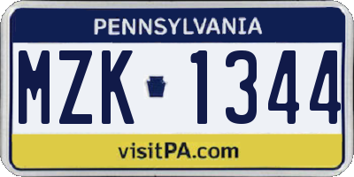 PA license plate MZK1344