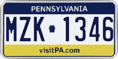PA license plate MZK1346