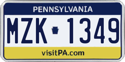 PA license plate MZK1349
