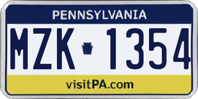 PA license plate MZK1354