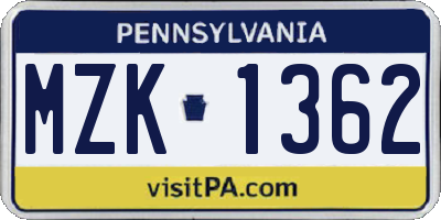 PA license plate MZK1362