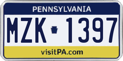 PA license plate MZK1397